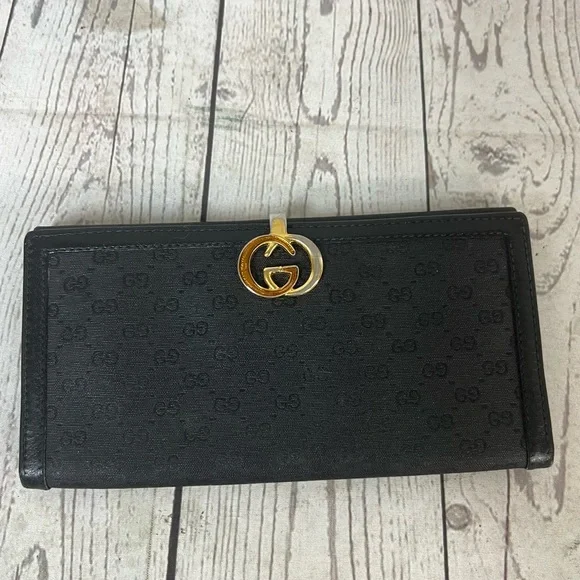 Gucci Bags Vintage Gucci Wallet Women Long Black Leather